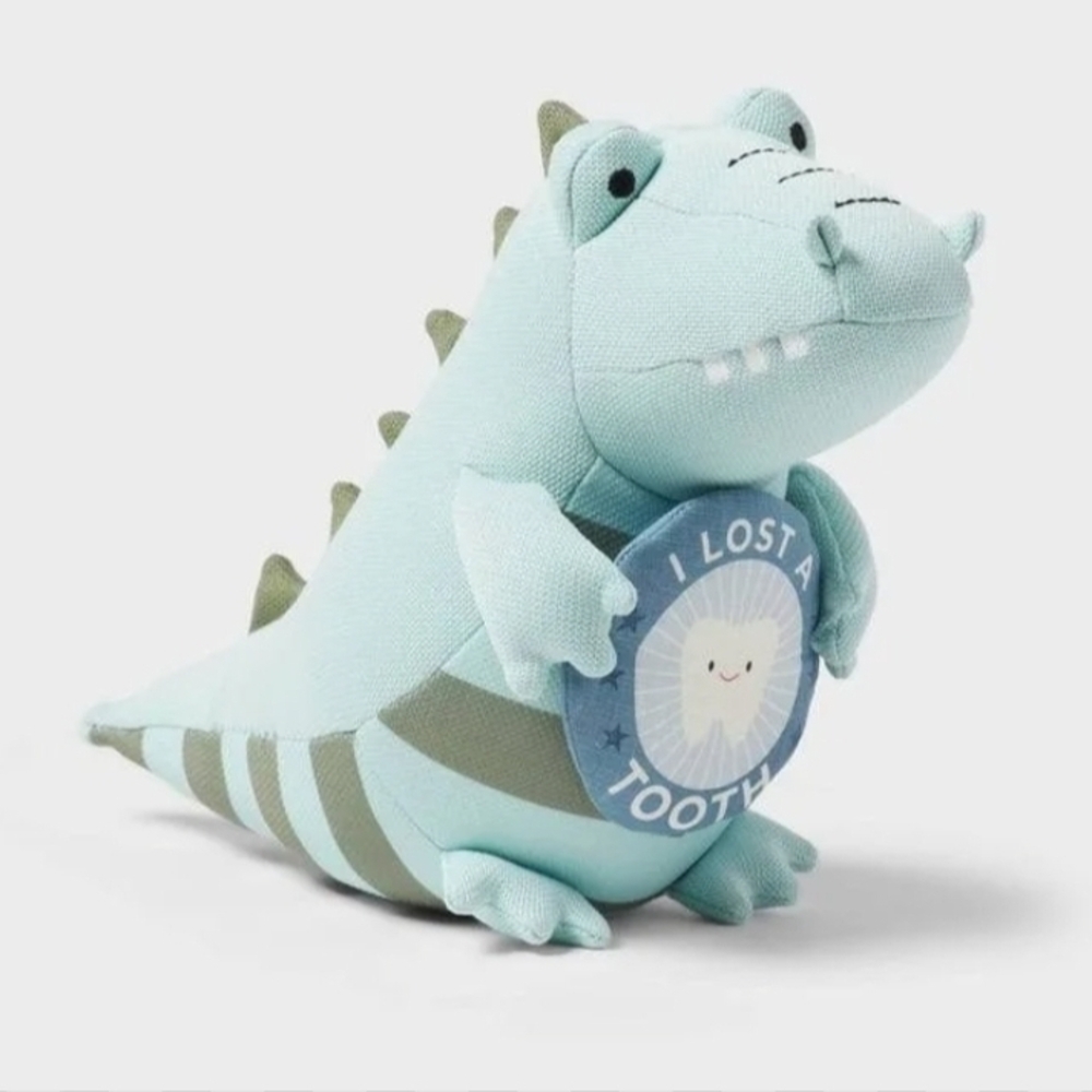 Pillowfort Kids Milestone Mint Green Weighted Alligator "I Lost A Tooth"